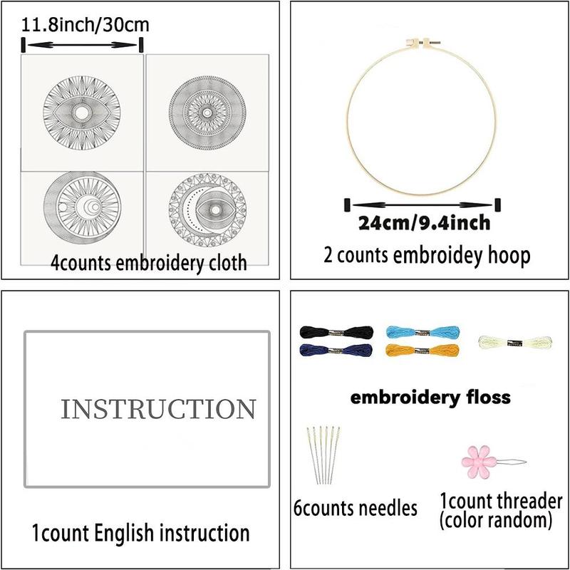 Evil Eye Pattern Embroidery Kit, 4 Counts DIY Cross Stitch Set with 2 Counts Embroidery Hoop & 1 Set DIY Craft Tool for Beginner
