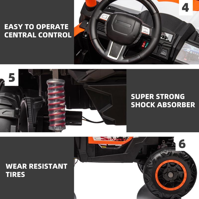 24V Ride On XXL UTV car for kid,2seater with two safety belts, Side by Side 4x4 Ride on Off-Road Truck with Parent Remote Control, Battery Powered Electric Car w High Low Speed, two safety belts.