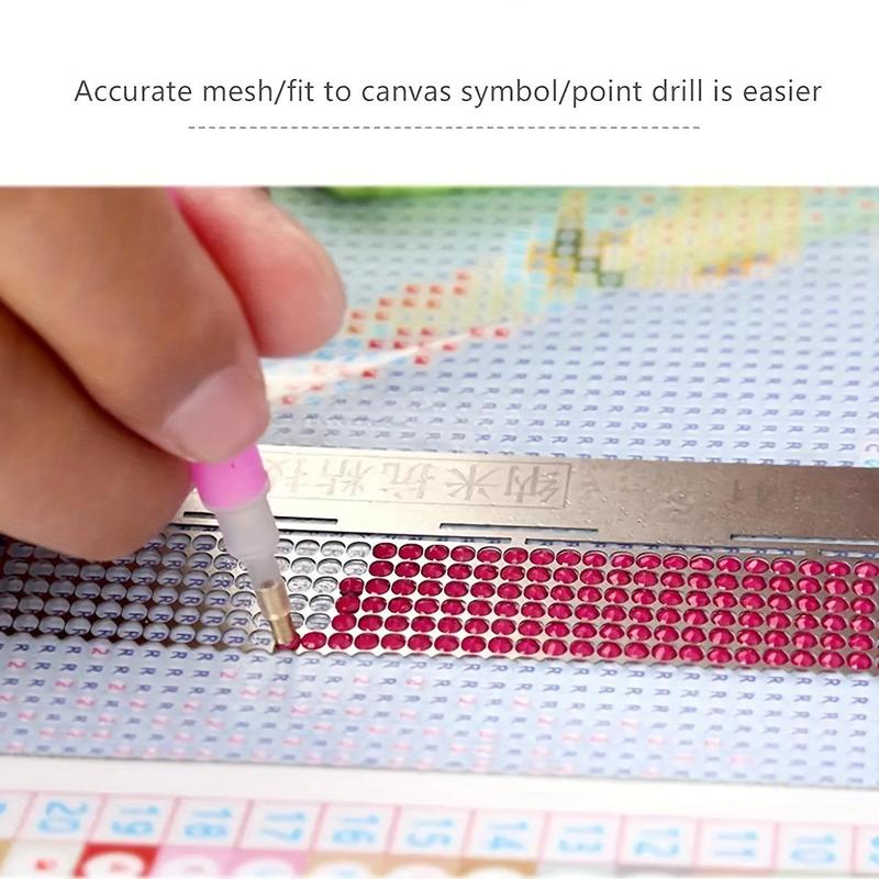 Point Drill Ruler, 1 Count Stainless Steel Diamond Ruler, DIY Diamond Art Colorful Painting Tool for Home Office School