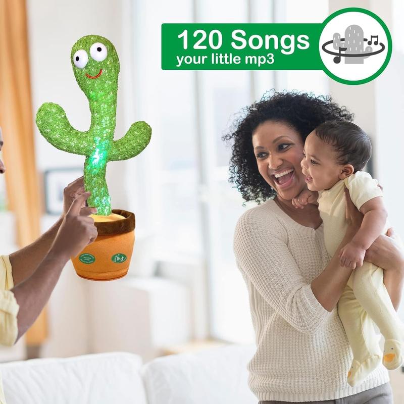 Dancing Talking Cactus Mimicking Toy,Talking Repeat Singing Sunny Cactus Toy 120 count Songs for Baby 15S Record Your Sound Sing+Dancing+Recording+LED