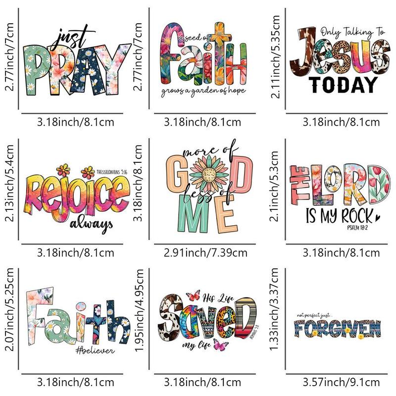 Jesus Faith Letter Pattern Heat Transfer Sticker, 9 Counts set DIY Heat Transfer Sticker, Washable Sticker on Clothes, T-shirt, Bags