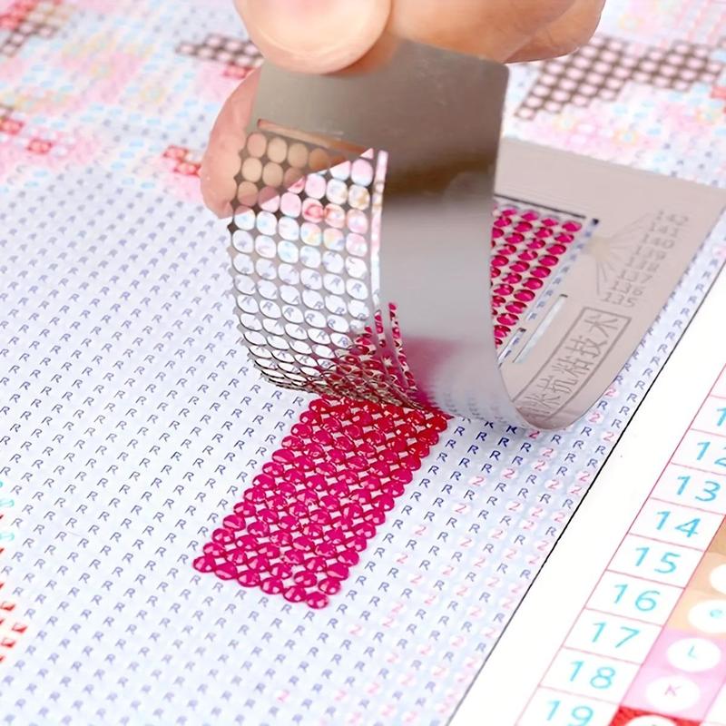 Point Drill Ruler, 1 Count Stainless Steel Diamond Ruler, DIY Diamond Art Colorful Painting Tool for Home Office School
