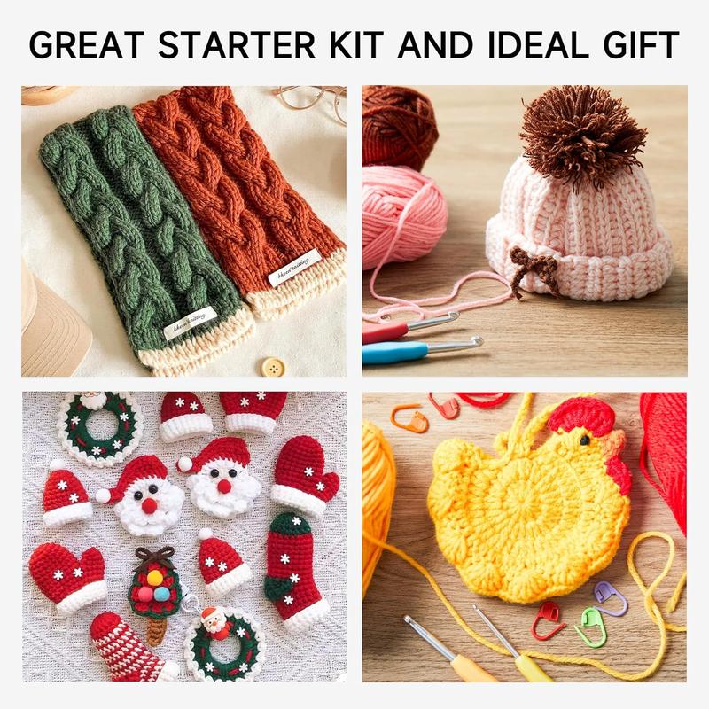INSCRAFT Crochet Kit for Beginners Adults - Great Knitting Starter Kit for Colorful Craft for Professionals, Make Amigurumi Projects Includes 24 Colors Yarn, Hooks, Instructions, a Durable Bag