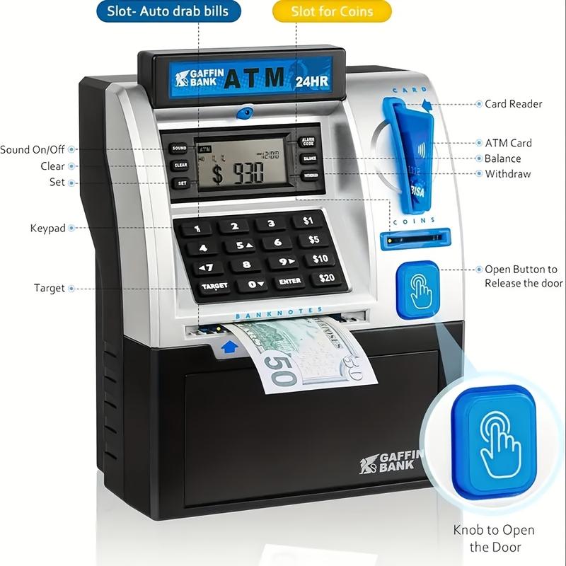 Kids ATM Money Box, Coin Storage BoxElectronic Coin and Banknote Deposit Machine, Interactive Play Cash Register