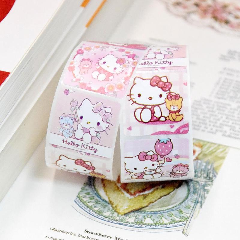 Cartoon Hello Kitty Pattern Sticker, 500pcs roll Cute Decorative Sticker, DIY Decals for Scrapbooking, Journaling, Gift Wrapping