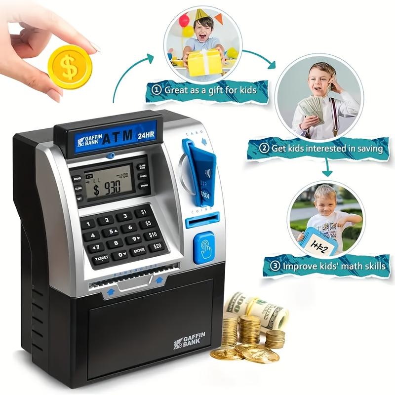 Kids ATM Money Box, Coin Storage BoxElectronic Coin and Banknote Deposit Machine, Interactive Play Cash Register