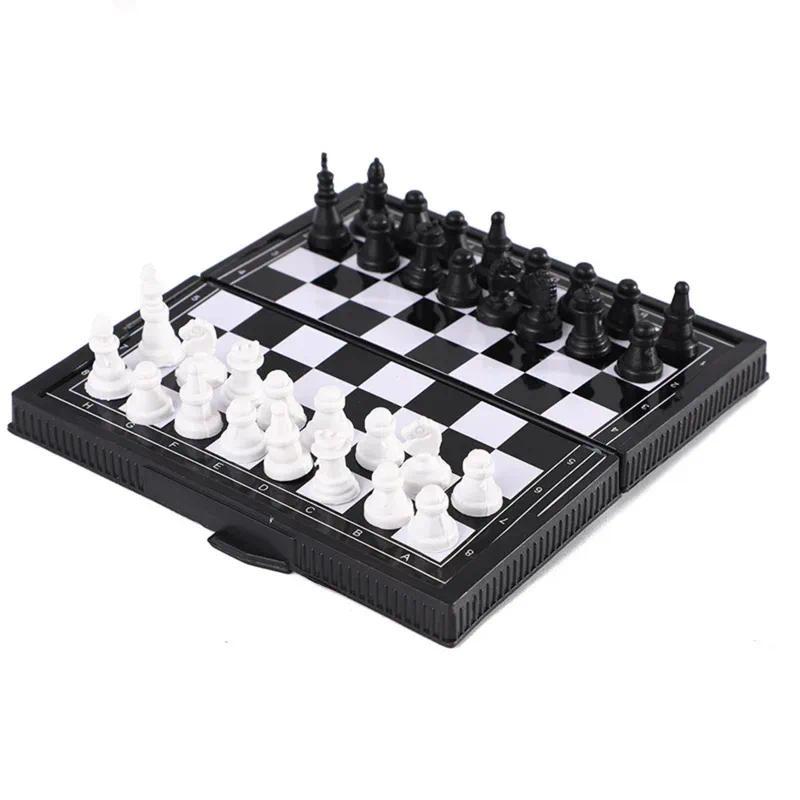 Mini Magnetic Chess Set Folding Magnetic Plastic Chessboard Board Game Portable Kid Education Toy Portable Outdoor Strategy Game Tabletop Mini  Game Set