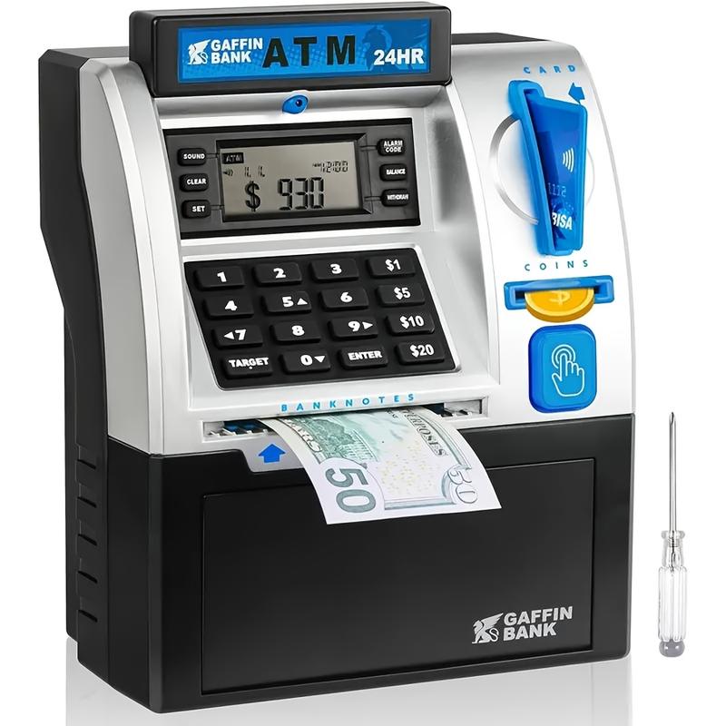 Kids ATM Money Box, Coin Storage BoxElectronic Coin and Banknote Deposit Machine, Interactive Play Cash Register