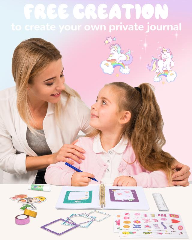Nicpro DIY Journal Kit for Girls, 123 Pack Art & Craft DIY Journaling Set for Kids Ages 6,7,8,10 to 12 Years Old, Scrapbook Kit Stationery Set Gift for Birthday, with Diary, Color Pen, Stamp,Stickers