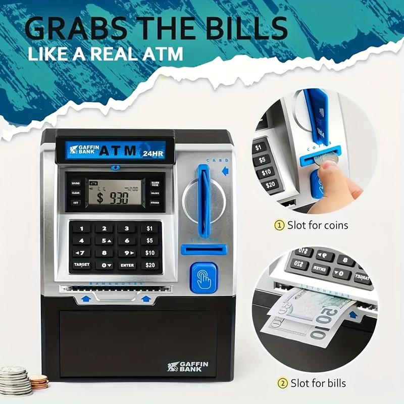 Kids ATM Money Box, Coin Storage BoxElectronic Coin and Banknote Deposit Machine, Interactive Play Cash Register