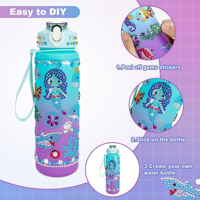 Christmas gift Decorate Your Own Water Bottle Kits for Girls Age 4-10, Mermaid Gem Diamond Painting Crafts, Arts and Crafts Kits Girls Kids Toys Birthday Gifts for Girls Age 4 5 6 7 8-13