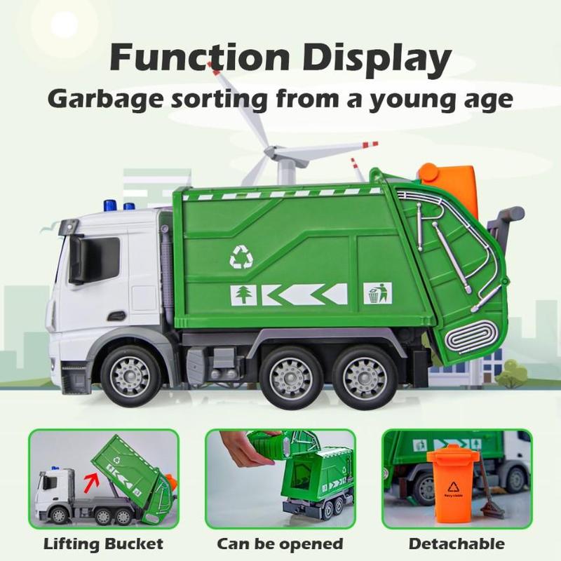 2.4G Remote Control Garbage Truck Toy, 1 Set Rechargeable Recycling Truck Toy with Trash Bin, Electric Wireless Garbage Truck Toy for Boys