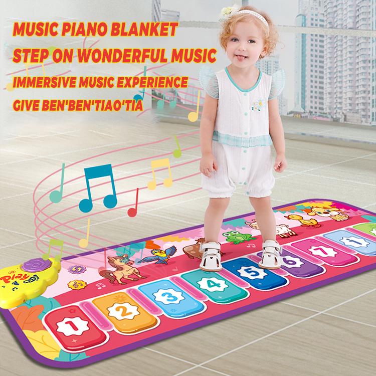 Baby Musical Learning Toys , Floor Piano Playmat for Toddlers with Animal Flash Cards Music Sound for Early Education Touch Keyboard Blanket Birthday for Baby Boys Girls