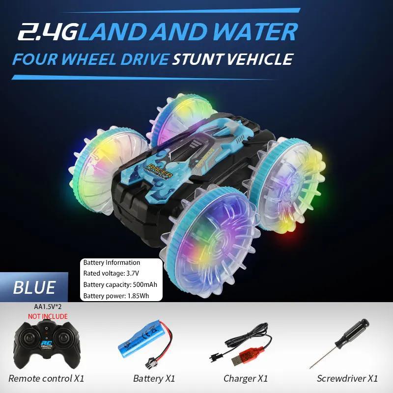 Waterproof Remote Control Car, 360° Rotating Double-sided Stunt Remote Control Car with Cool Light Effect, Electric & Remote Control Toys for Kids