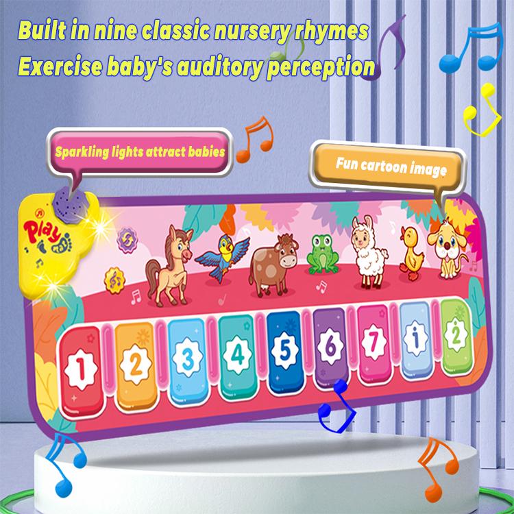 Baby Musical Learning Toys , Floor Piano Playmat for Toddlers with Animal Flash Cards Music Sound for Early Education Touch Keyboard Blanket Birthday for Baby Boys Girls