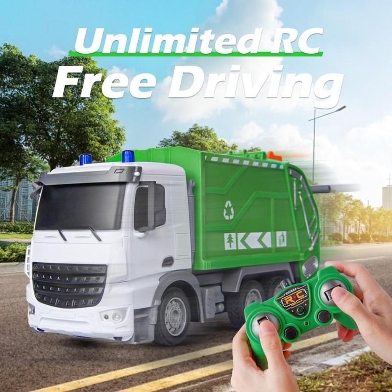2.4G Remote Control Garbage Truck Toy, 1 Set Rechargeable Recycling Truck Toy with Trash Bin, Electric Wireless Garbage Truck Toy for Boys