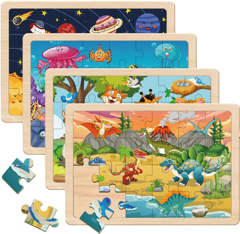 Puzzles for Kids Ages 4-6, 4 Pack 24 Pieces Wooden Puzzles for Toddlers Ages 3 4 5 6 7 8 Year Olds Puzzles Toys. Children Jigsaw for Boys and Girls Gifts Educational Learning Toys