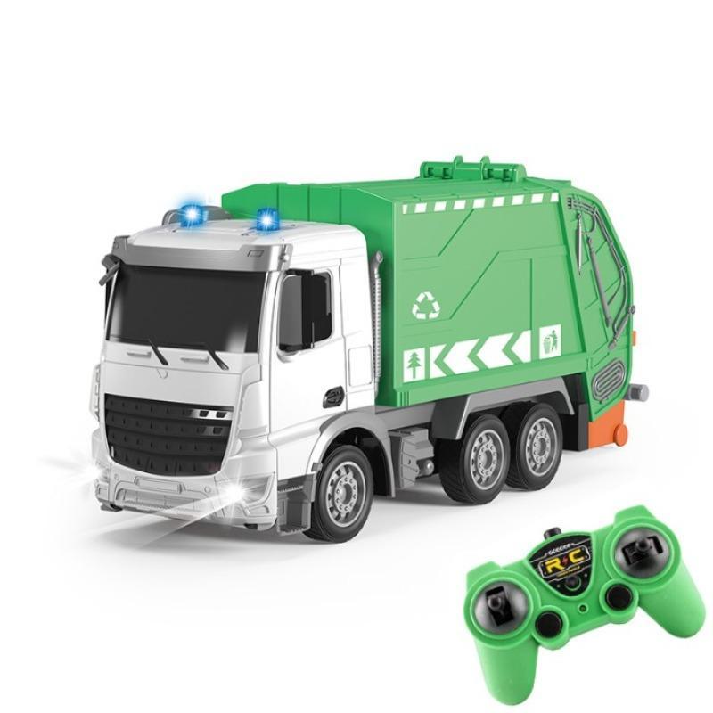 2.4G Remote Control Garbage Truck Toy, 1 Set Rechargeable Recycling Truck Toy with Trash Bin, Electric Wireless Garbage Truck Toy for Boys
