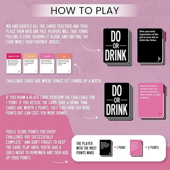 Do or Drink Girls Night Bachelorette Party Card Games for Adults with 250 Cards - Perfect for Fun and Games