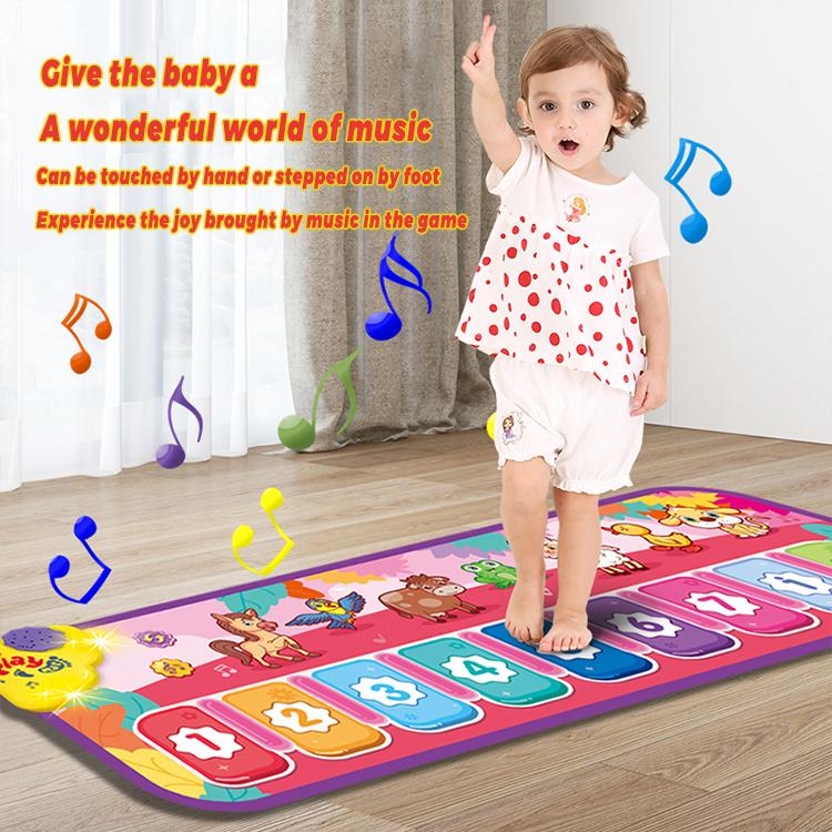 Baby Musical Learning Toys , Floor Piano Playmat for Toddlers with Animal Flash Cards Music Sound for Early Education Touch Keyboard Blanket Birthday for Baby Boys Girls