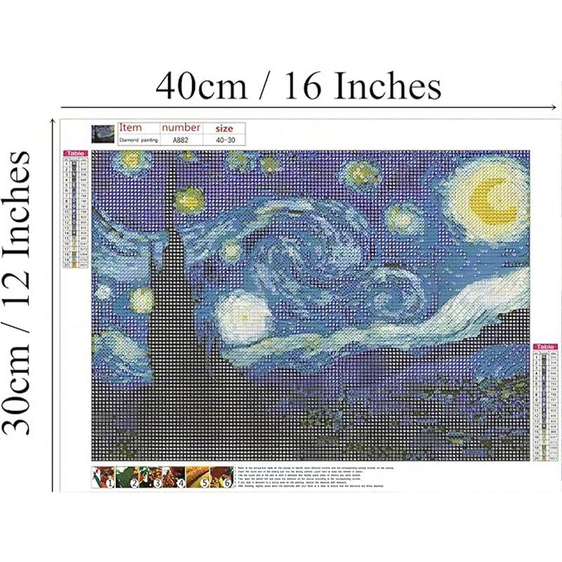 Van Gogh Starry Night Diamond Painting Kits,5D Diamond Art Van Gogh Full Drill Craft Painting Gift for Adult、Home Decor(30x40cm 12x16 Inches)