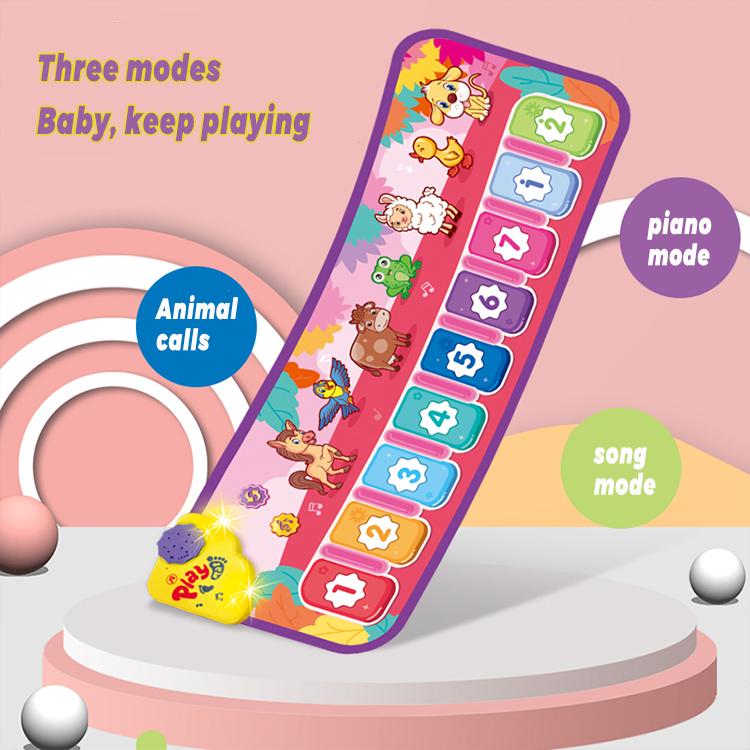 Baby Musical Learning Toys , Floor Piano Playmat for Toddlers with Animal Flash Cards Music Sound for Early Education Touch Keyboard Blanket Birthday for Baby Boys Girls
