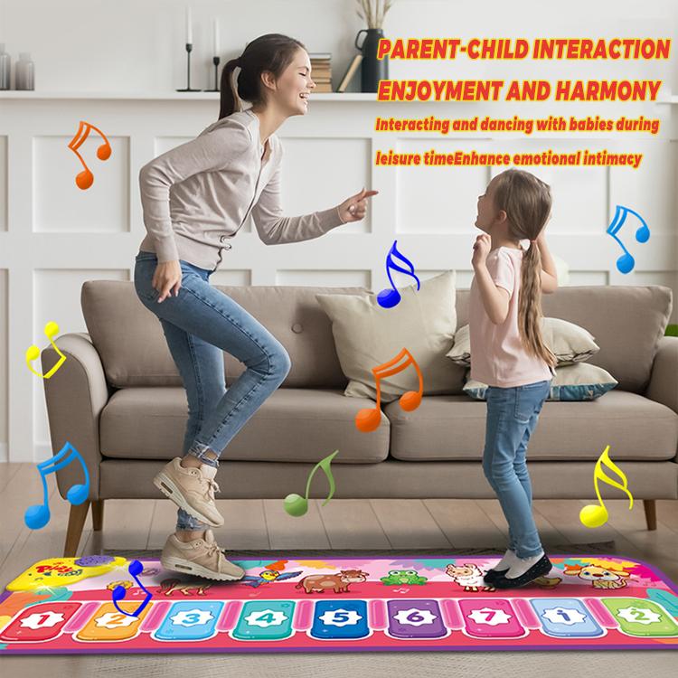 Baby Musical Learning Toys , Floor Piano Playmat for Toddlers with Animal Flash Cards Music Sound for Early Education Touch Keyboard Blanket Birthday for Baby Boys Girls