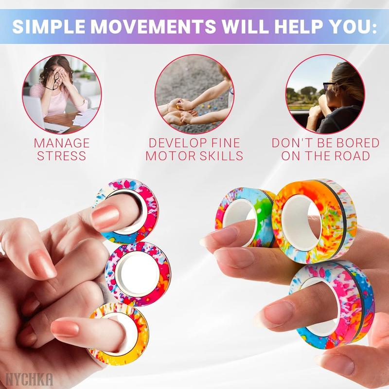 Magnetic Rings Fidget Toy Set, Idea ADHD Anxiety Decompression Magnetic Fidget Toys Adult Fidget Spinner Rings for Relief, Finger Fidget Toys