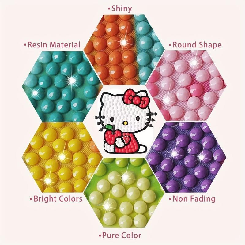 Hello Kitty Pattern Diamond Arts Colorful Painting Sticker, 12pcs set Cartoon Anime Theme Diamond Sticker, DIY Cartoon Sticker for Gift