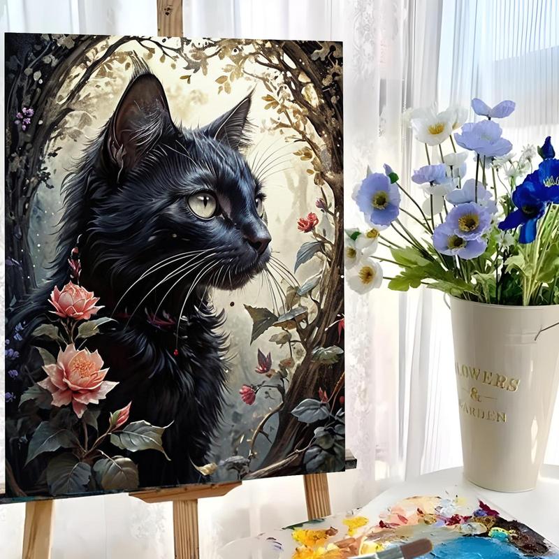 Black Cat Pattern DIY Painting By Numbers Kit, 1 Set DIY Paint By Numbers Kit with Brush, DIY Wall Art Painting for Home Living Room Bedroom Decor
