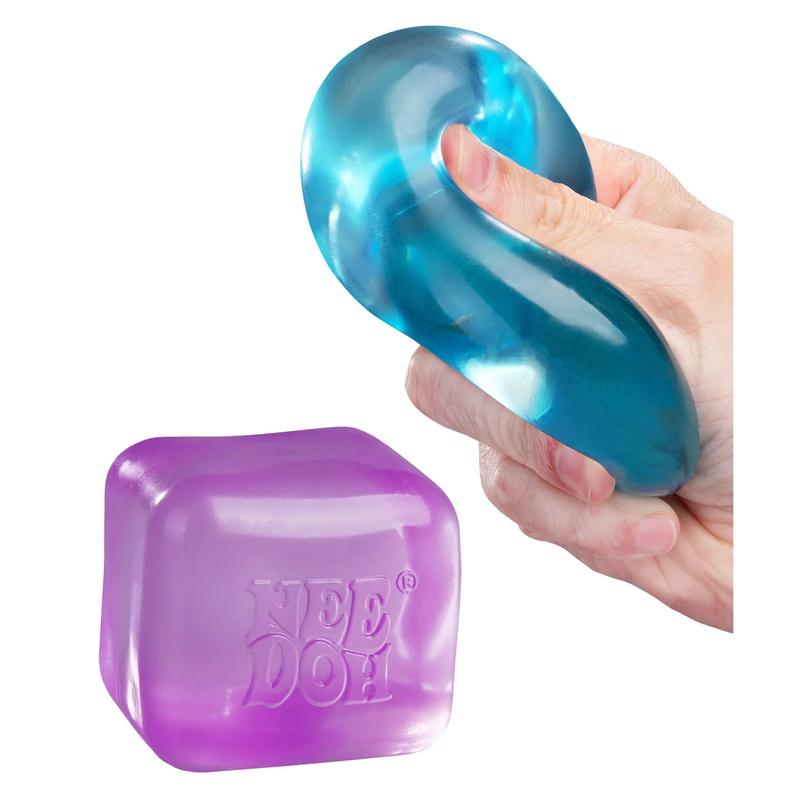 Nee Doh Nice Cube Stress Ball, 3D Square Squishable with Soothing Gel, Purple Red Blue