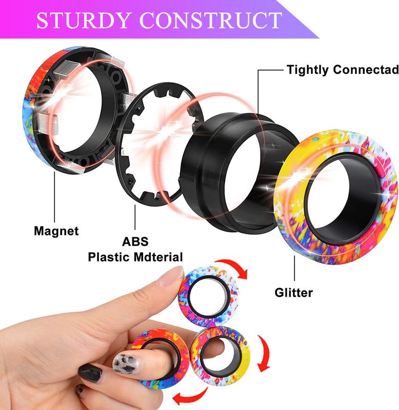 Magnetic Rings Fidget Toy Set, Idea ADHD Anxiety Decompression Magnetic Fidget Toys Adult Fidget Spinner Rings for Relief, Finger Fidget Toys
