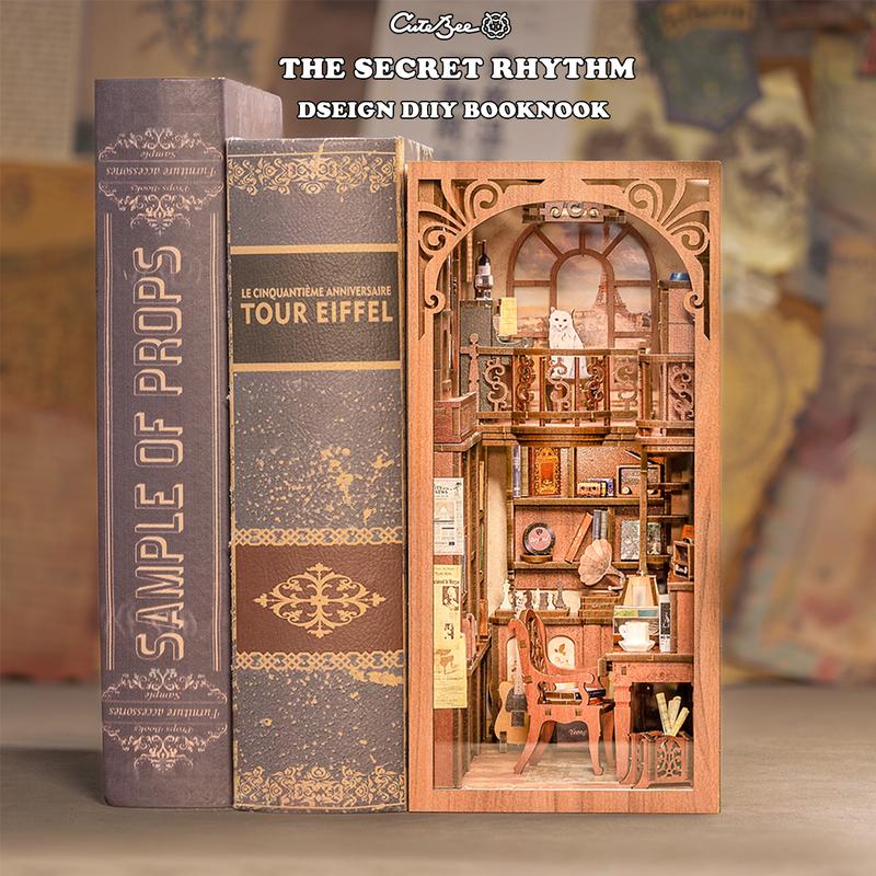 CUTEBEE DIY bookcase with LED lights. Creative DIY toys. Bookcase decoration. Holiday gift with LED lights,cover dust(THE SECRET RHYTHM)