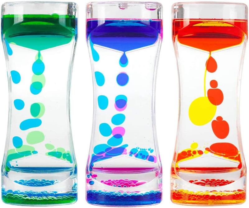 Liquid Motion Bubbler Timer Colorful Oil Hourglass Liquid Sensory Toys Activity Fidget Toy Calm Stress Relief Desk Toys Desk Decor for Adults and Teenager Fidget Water Timers 3 Pack