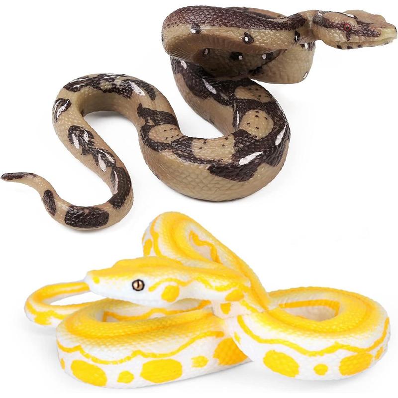 2pcs Realistic Fake Snakes Toy Rubber Snake Figure for Halloween Prank Props Fake Snake Scare Birds and Squirrels, Boa Constrictor Figurines (Pack of 2)