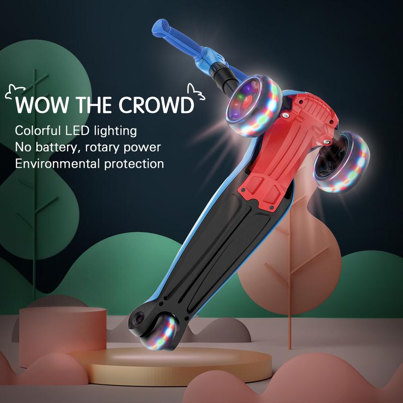 Toddler Scooter for Kids Ages 3-12 Years Old Boy Girl with 3 Wheel LED Lights, Extra-Wide Childrens Foldable Kick Scooter Kids Ages 3-5 with 4 Adjustable Height and Lean-to-Steer