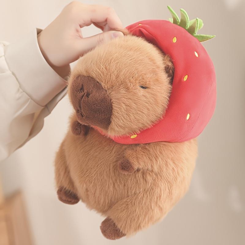 chiwushop 1pc Cuddly Capybara Plush Toy with Turtle Back, Festive Strawberry Hat, Soft Polyester Stuffed Animal, Perfect for Halloween, Thanksgiving, Easter, Christmas, Valentine'S Day, Birthday Gifts - Light Brown