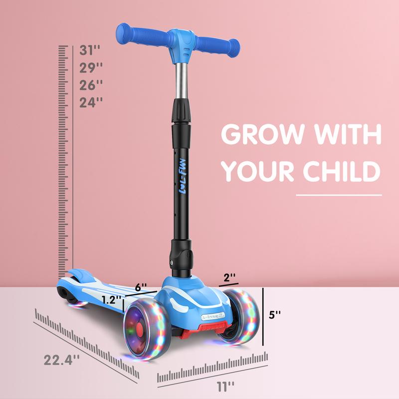 Toddler Scooter for Kids Ages 3-12 Years Old Boy Girl with 3 Wheel LED Lights, Extra-Wide Childrens Foldable Kick Scooter Kids Ages 3-5 with 4 Adjustable Height and Lean-to-Steer