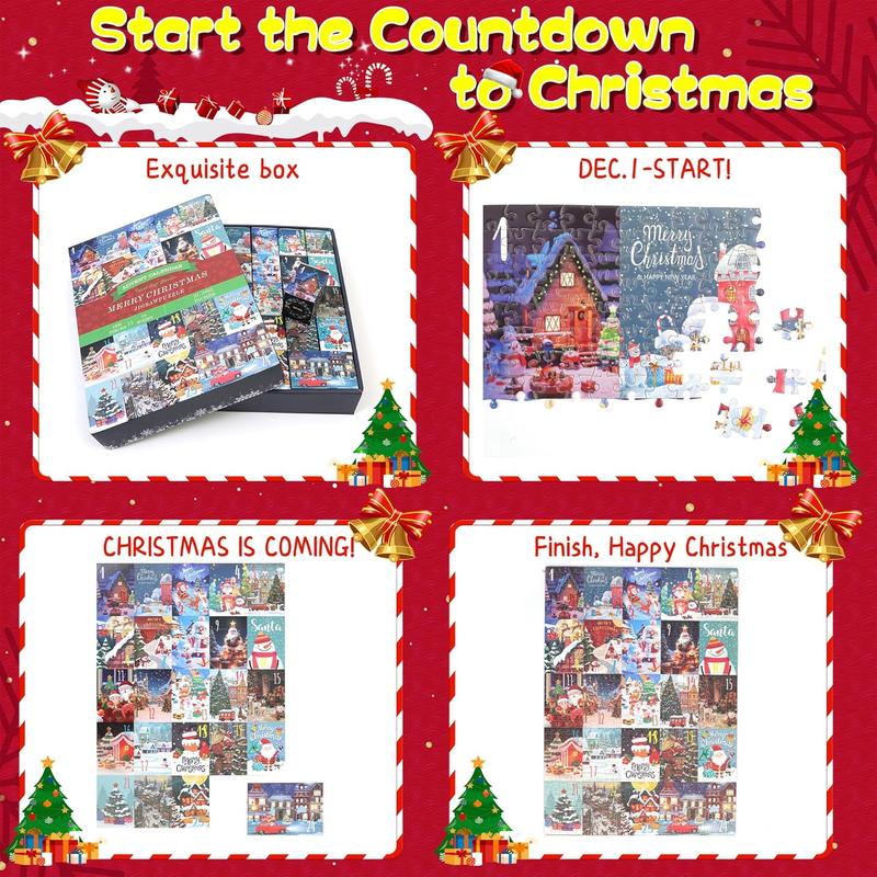 Advent Calendar 2024 Christmas Puzzle for Adults and Kids, 24 Days-1008 Pieces Christmas Countdown Calendar Puzzles, Funny Holiday Puzzles for Adults and Kids as Christmas Decor