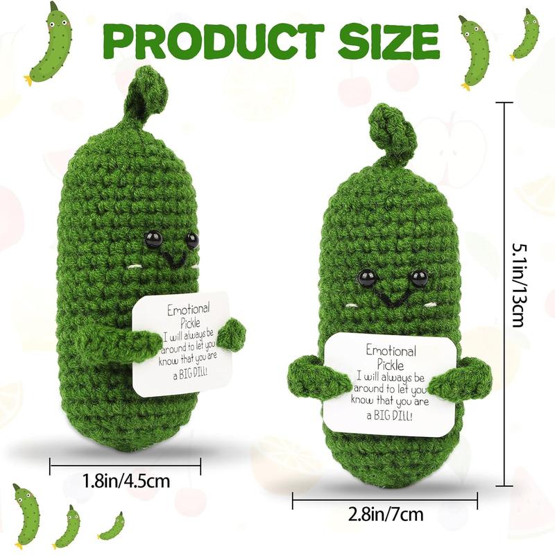 Handmade Emotional Positive Pickle Gift, Cucumber Crochet Doll Inspirational Gifts with Cards, Cute Knitted Cucumber Mini Funny Support Pickle Potato Friend Birthday Gifts (Emotional Pickle)