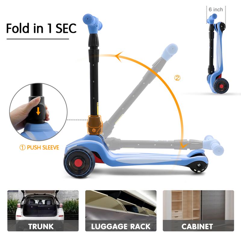 Toddler Scooter for Kids Ages 3-12 Years Old Boy Girl with 3 Wheel LED Lights, Extra-Wide Childrens Foldable Kick Scooter Kids Ages 3-5 with 4 Adjustable Height and Lean-to-Steer