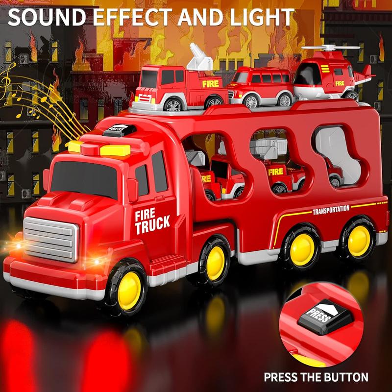 Fire Truck Toys , 5 in 1 ,7 in 1,Truck Friction Power Toy Car, Fire Rescue Truck, Ladder Truck, Helicopter and Sprinkler, Christmas Birthday Gifts