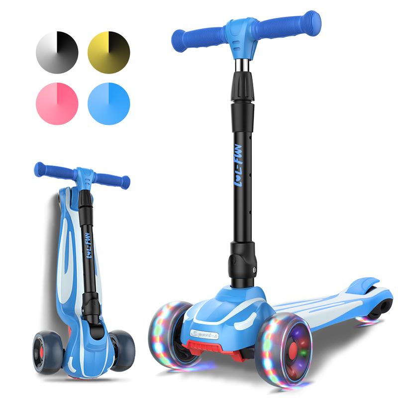 Toddler Scooter for Kids Ages 3-12 Years Old Boy Girl with 3 Wheel LED Lights, Extra-Wide Childrens Foldable Kick Scooter Kids Ages 3-5 with 4 Adjustable Height and Lean-to-Steer