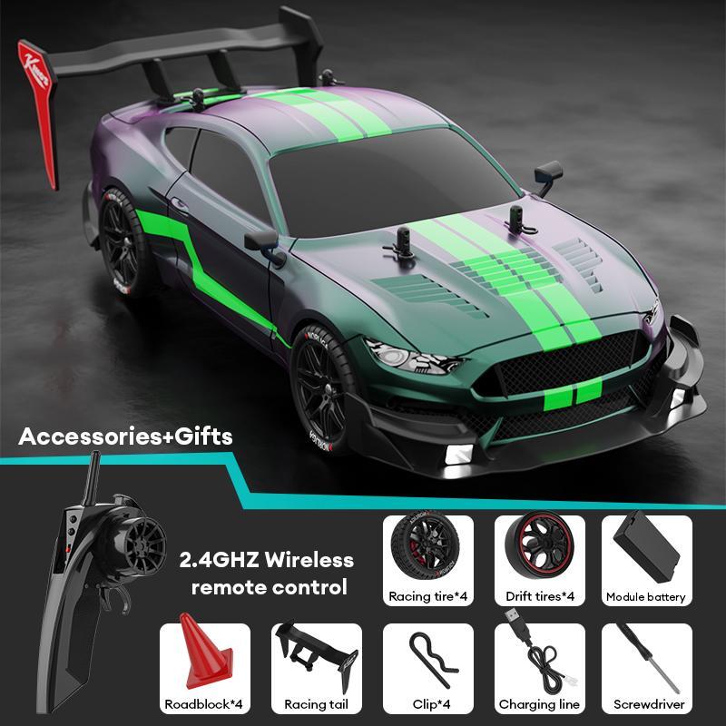 Wireless Remote Control High Speed Drift Car, Four-wheel Drive Power Racing Car with LED Headlights & Replaceable Wheel, Interactive Car Toy for Birthday Gifts