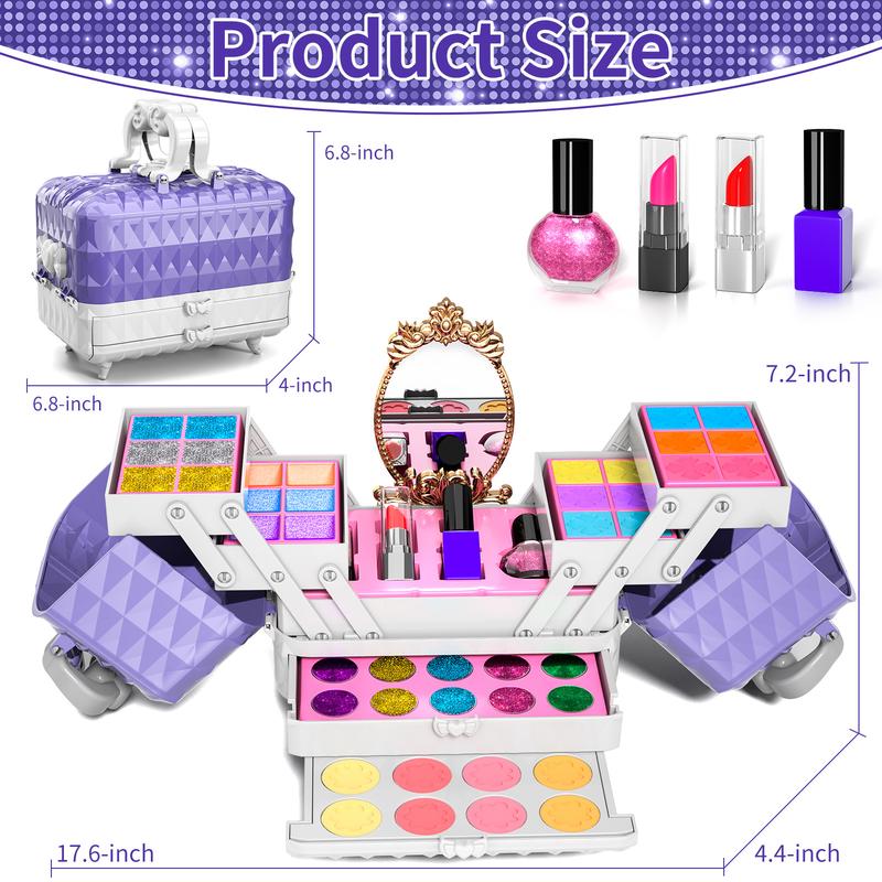 Real Washable Pretend Play Cosmetic Set Toys,  Pretend Play Makeup Kit with Mirror