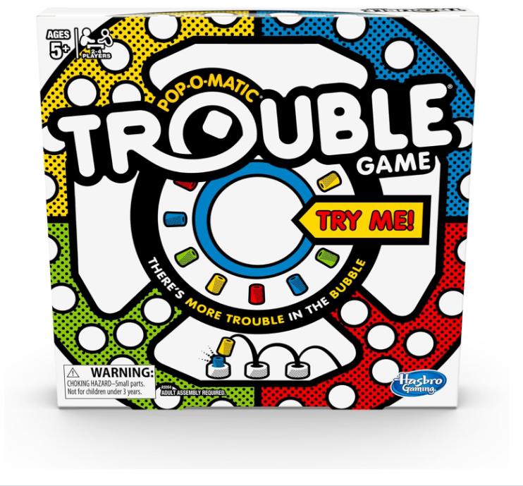 Hasbro Gaming Trouble Board Game for Kids Ages 5 and Up 2-4 Players (Packaging may vary)
