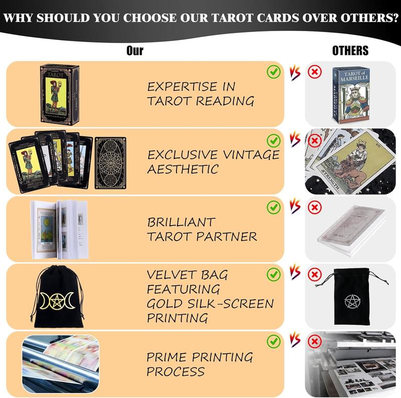 Tarot Cards with Guide Book & Linen Carry Bag, 78 Classic Tarot Cards Deck for Beginners Durable Tarot Card