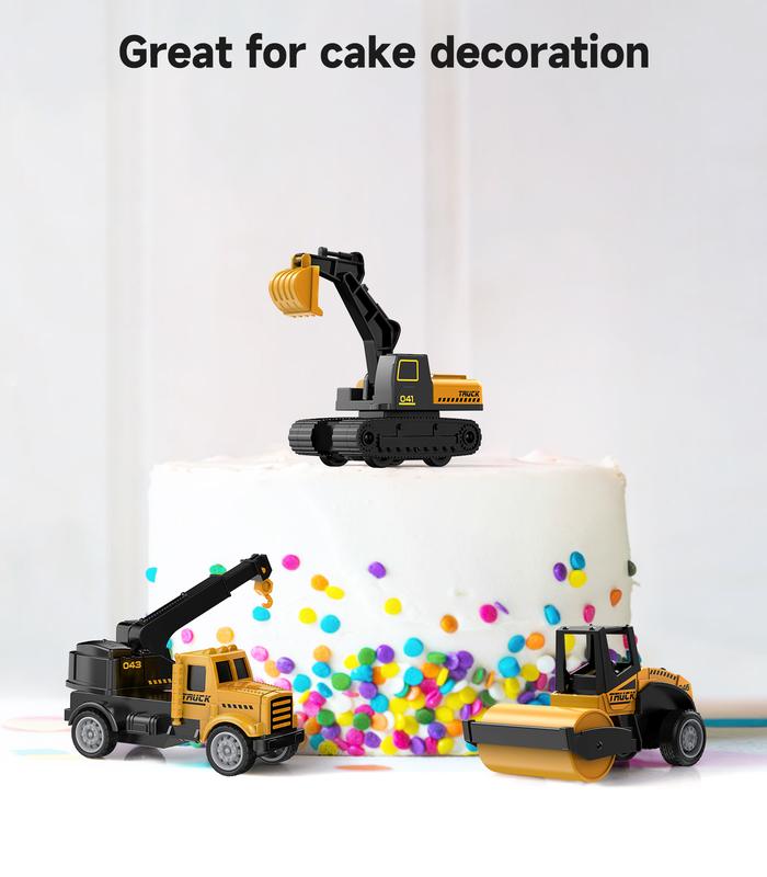 Geyiie Kids Play Trucks Alloy Construction Cars Vehicles, Die Cast Mini Truck Toys, Heavy Duty Bulldozers Excavator Cement Dump, christmas gifts
