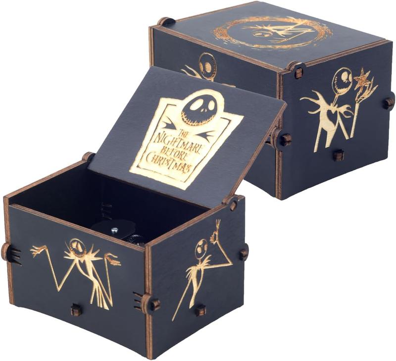 The Nightmare Hand-cranked Musical Box, Wooden Engraved Music Box Playing Melody This is Halloween for Boys Girls,Big Size Music Box for Halloween Christmas Thanksgiving