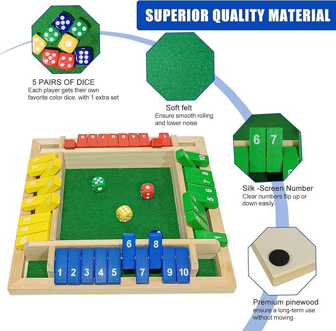 Shut The Box Game 12 Numbers, Shut The Box Dice Game Wooden Board Table Close The Box 2-4 Player 2 Dices Classics Close The Box Board Game for Adults Kids, Family Classroom Home or Bar,Family math games for all ages